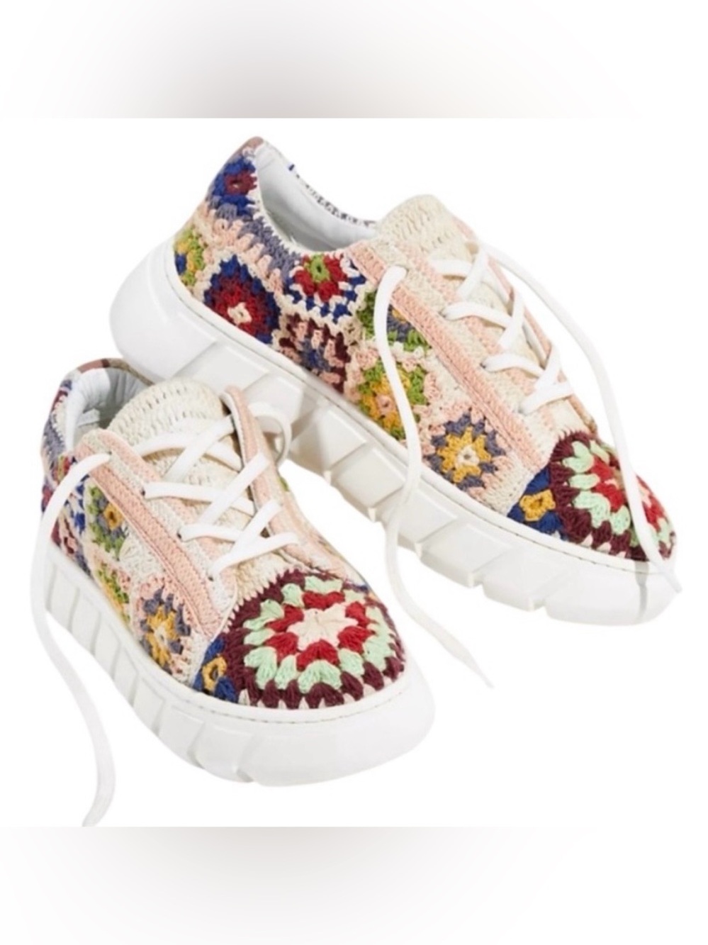 Free People Catch Me If You Can Multicolor Crochet Patchwork Platform Sneakers - Picture 2 of 14